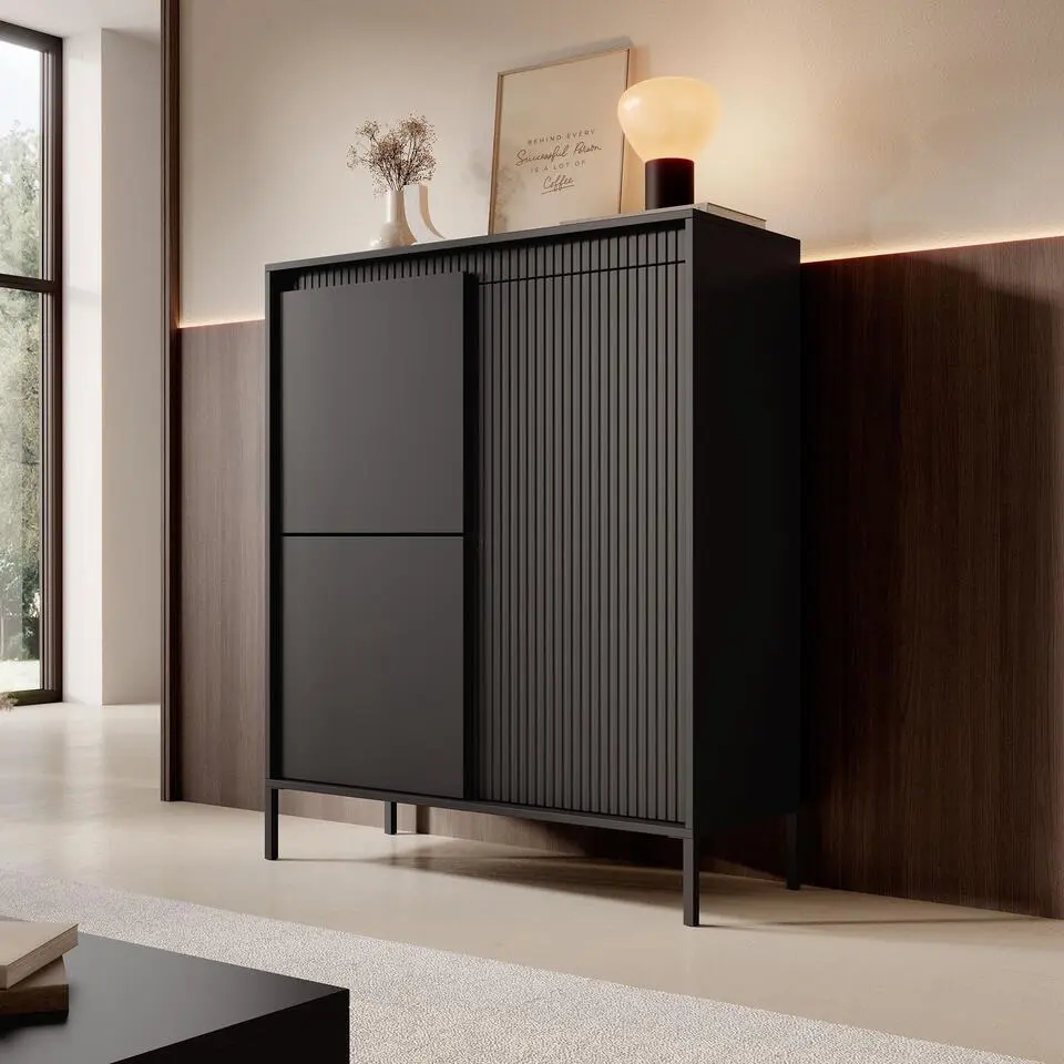 Meubella - Dressoir Saran - Mat zwart - Hoog - 104 cm