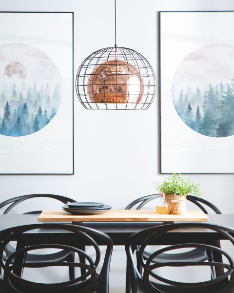 Lampa wisząca klatka pręty miedziana