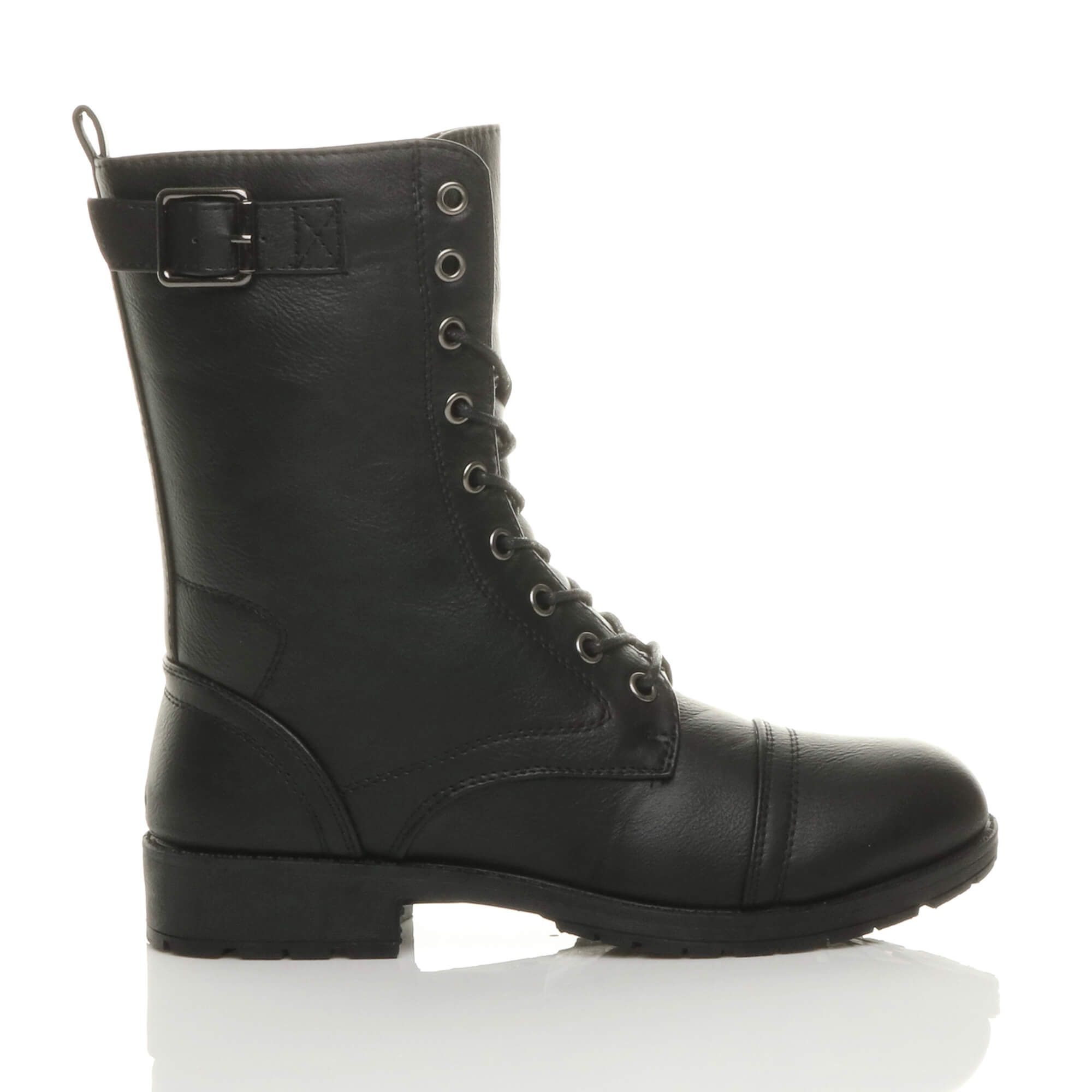 AJVANI Lace Up Buckles Military Biker Ankle Boots