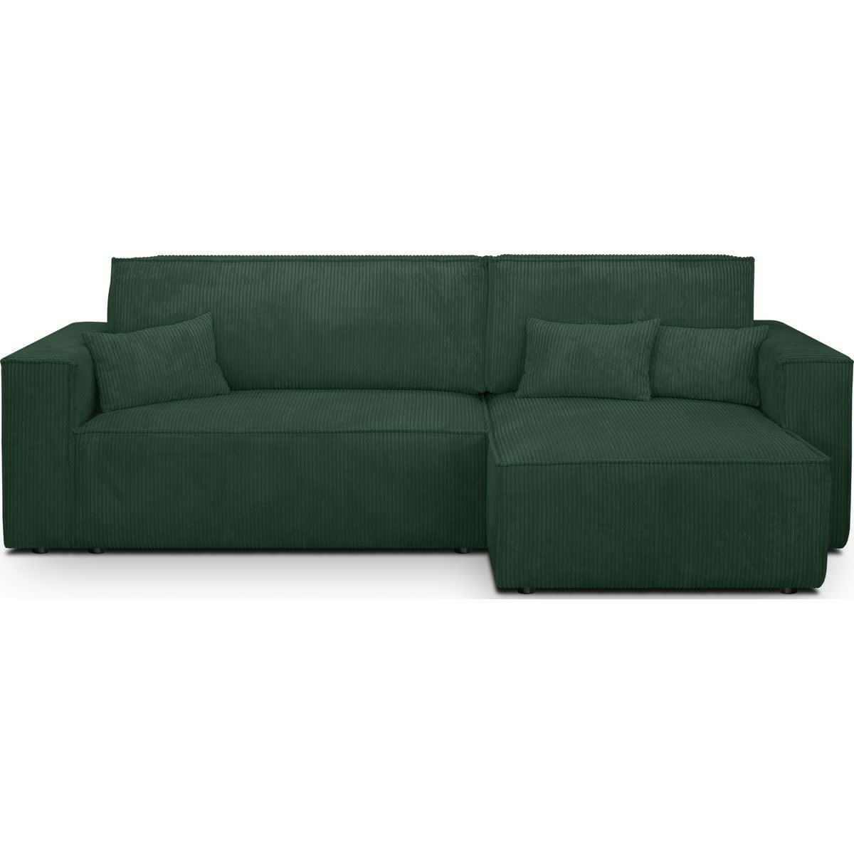 LIVIA - Canapé d'angle convertible 4 places avec coffre, velours côtelé vert
