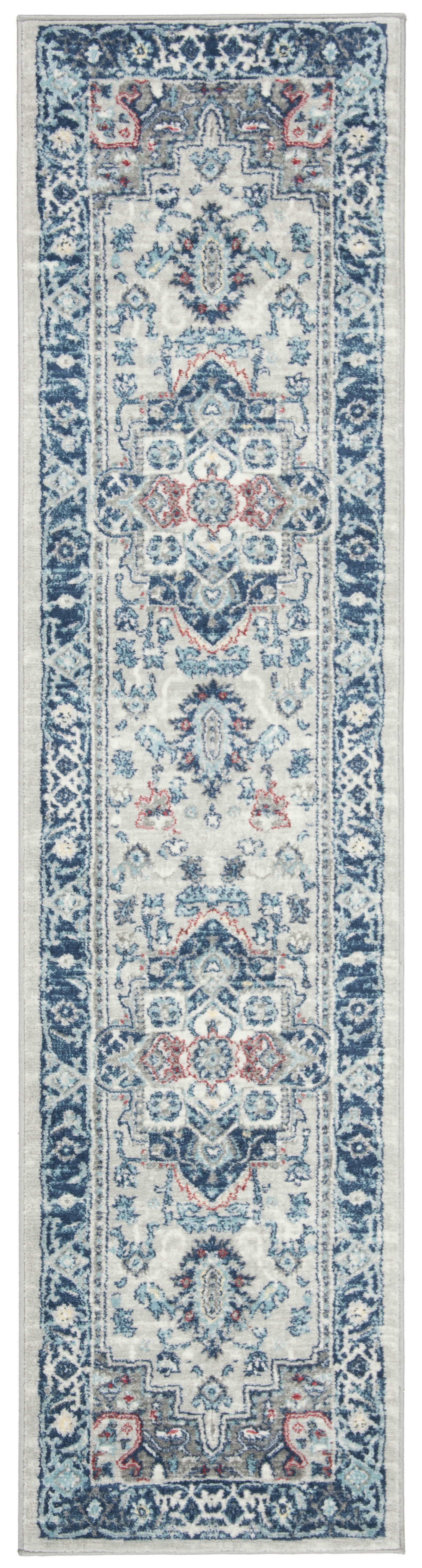 BRENTWOOD - Tapis de salon interieur en gris clair & bleu, 61 x 244 cm
