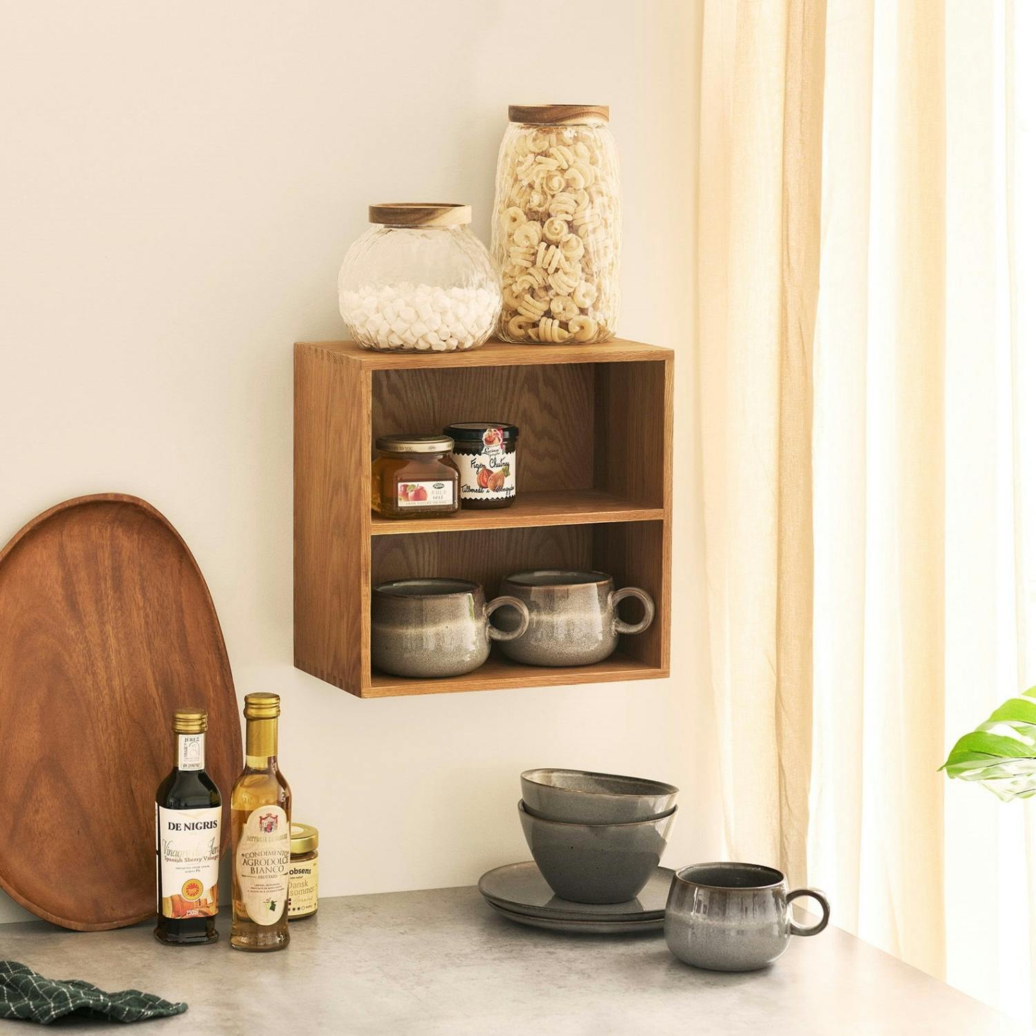 Etagère cube murale 2 niches bois de chêne 30 cm VARDE