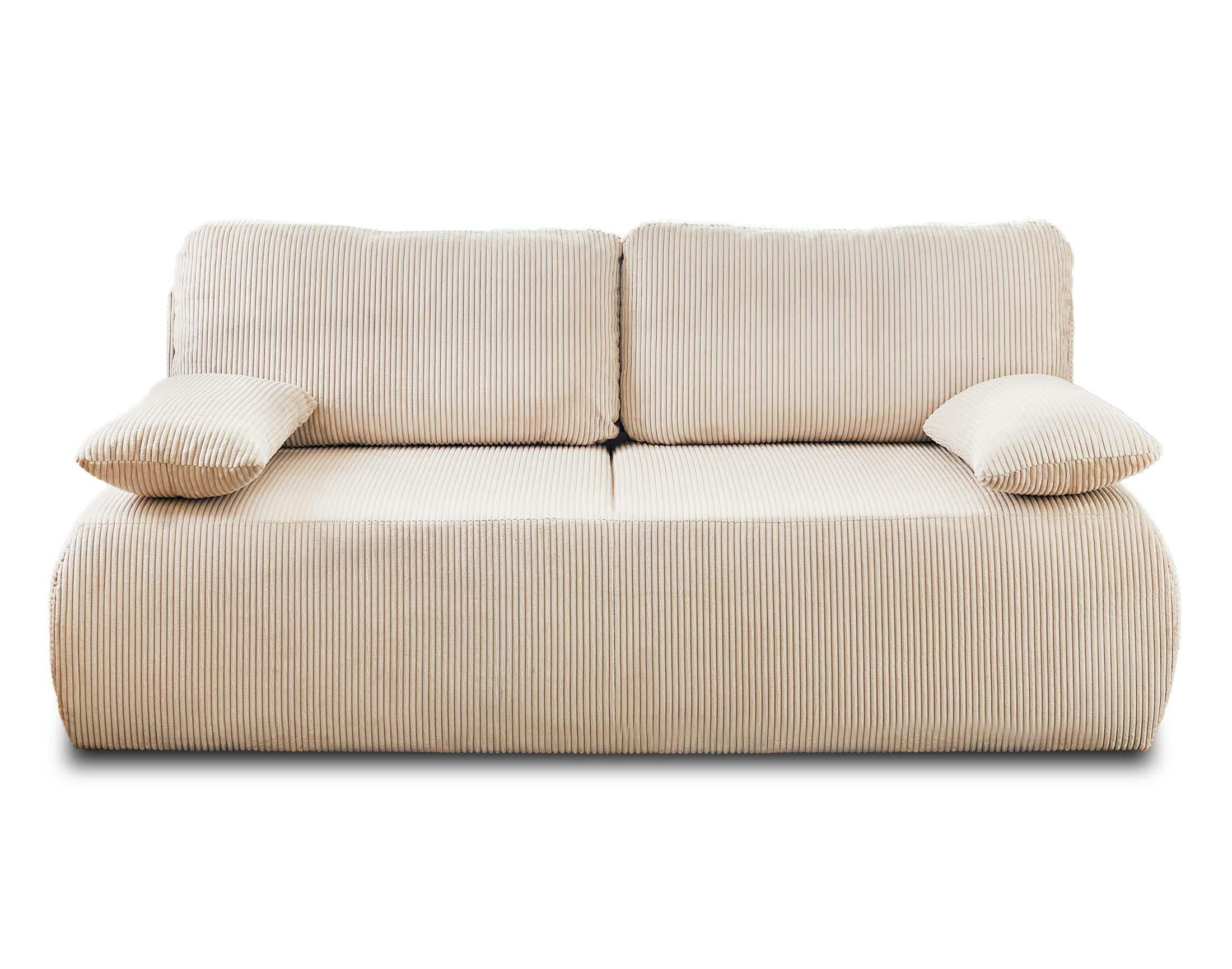 LOUTRO - Canapé droit convertible 3 places en velours côtelé beige