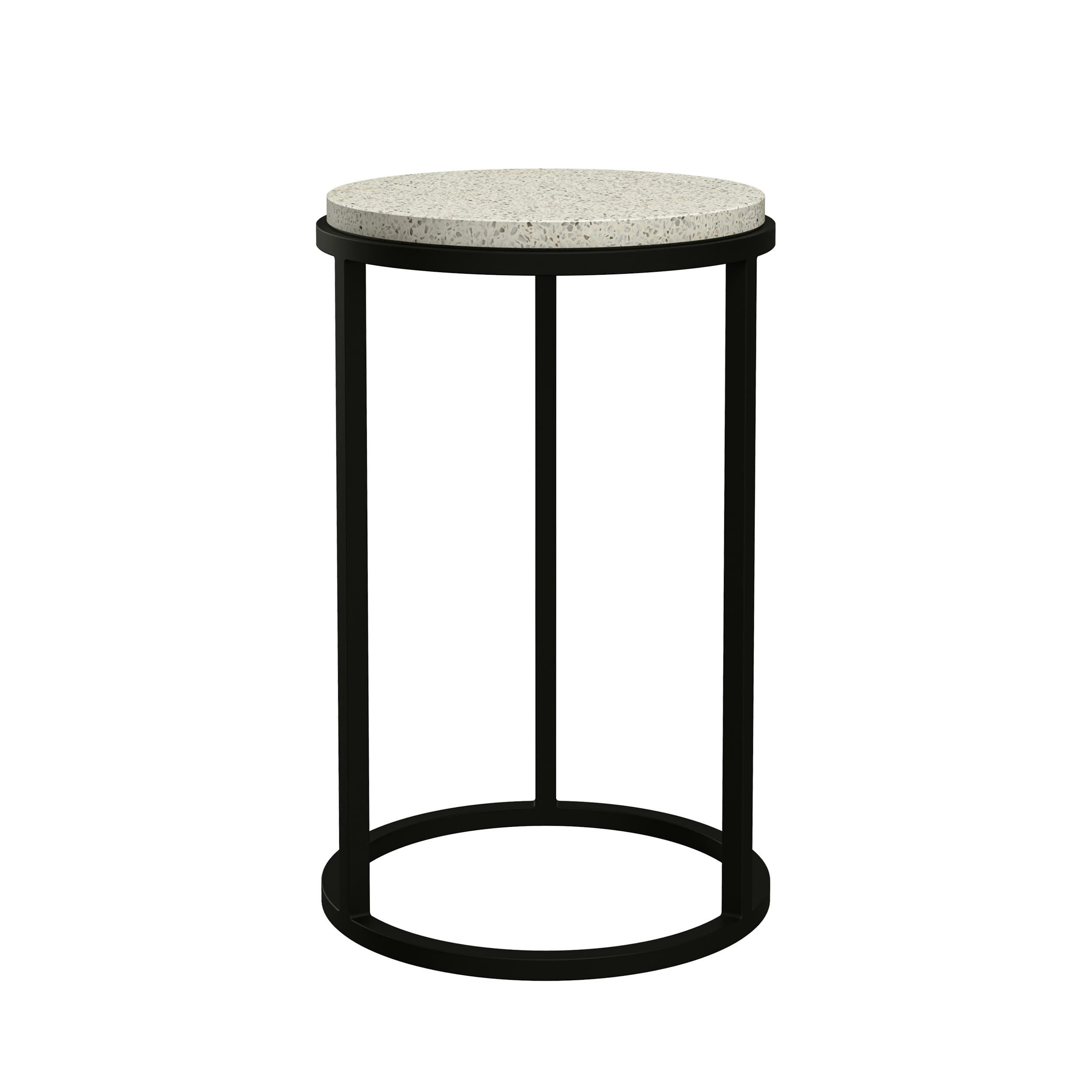 GYDA - Table d'appoint ronde en terrazzo et pieds en métal noir D30 cm