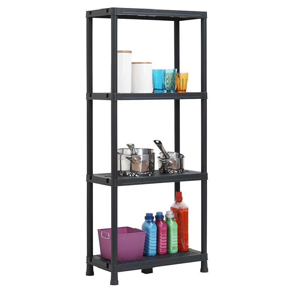 étagère plastique noir 4 niveaux L60xl30xH138cm