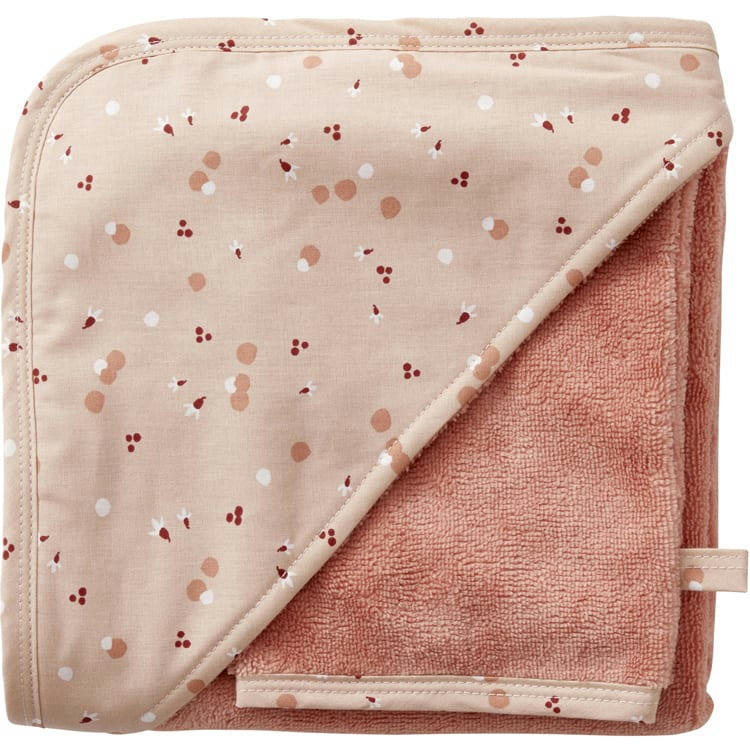 - Cape de bain avec gant imprimé rose (70 x 70 cm)