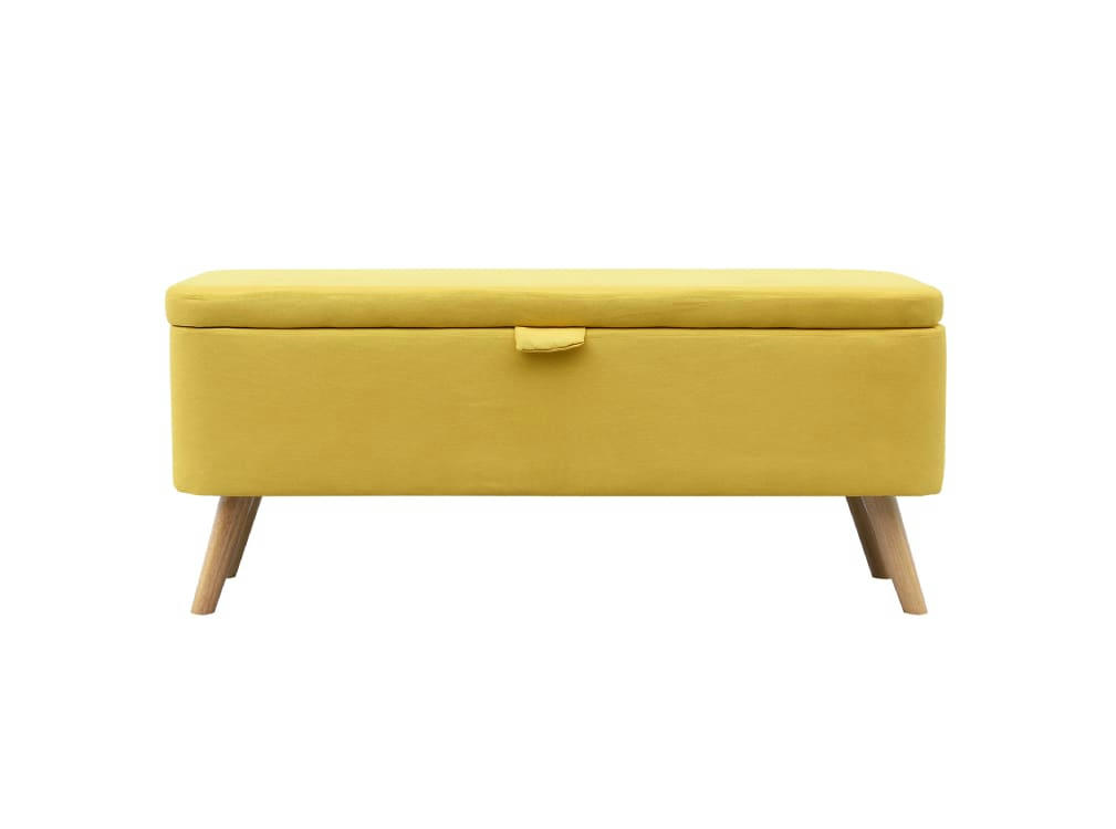 POLY - Bout de lit avec coffre de rangement et pieds en bois - Jaune