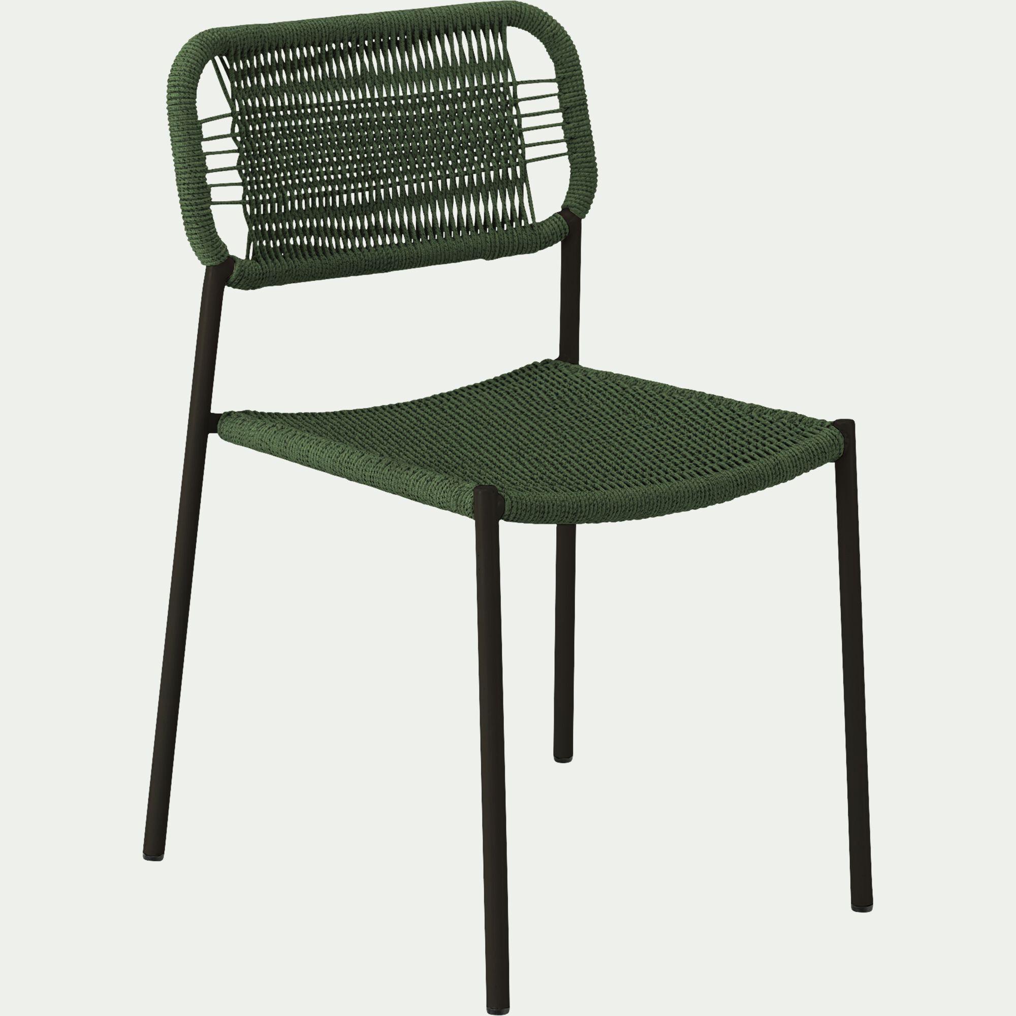 LIAMONE - Chaise de jardin empilable en acier et cordage - vert