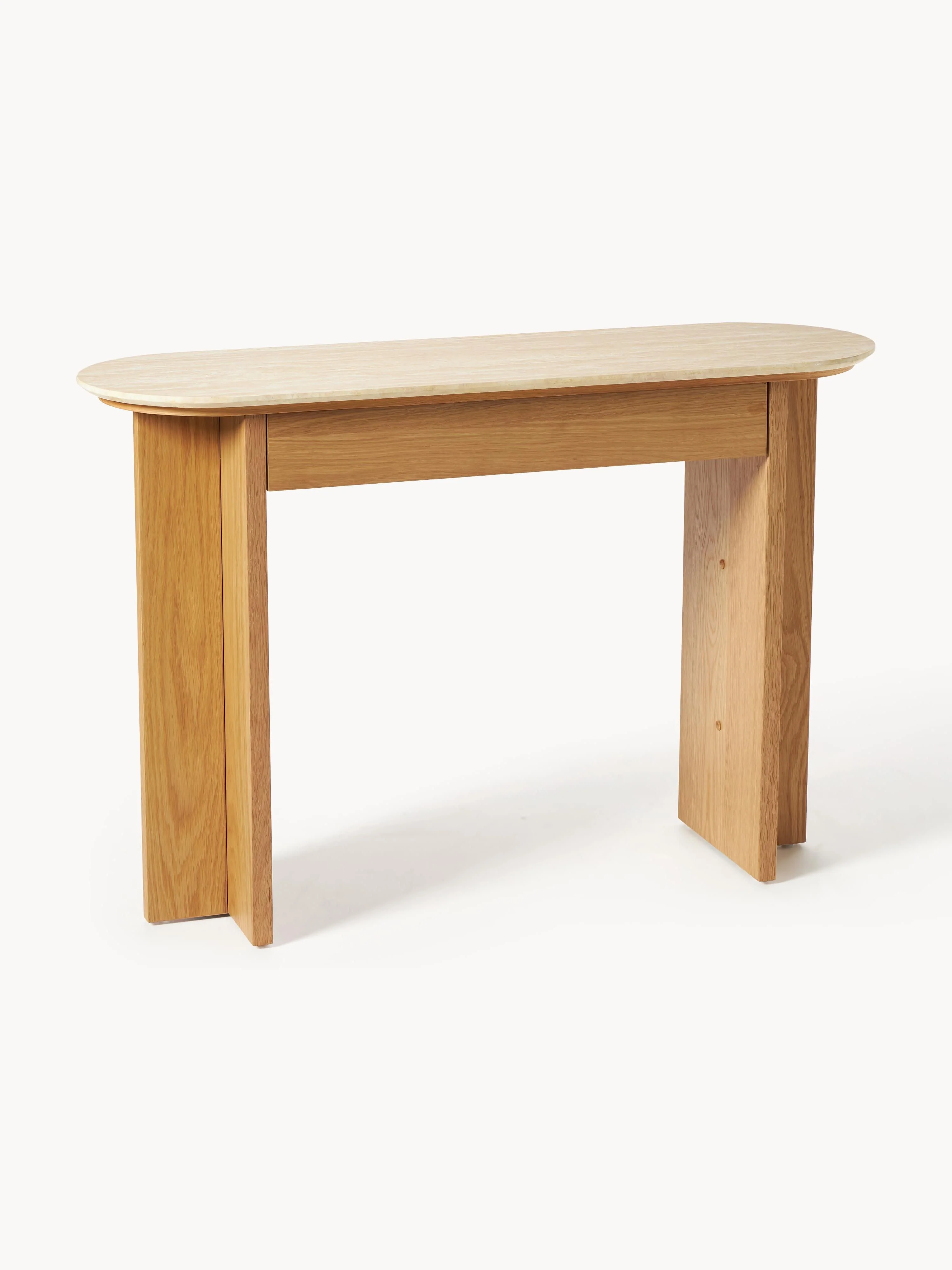 Holz-Konsole Zumi mit Travertinplatte und Schublade