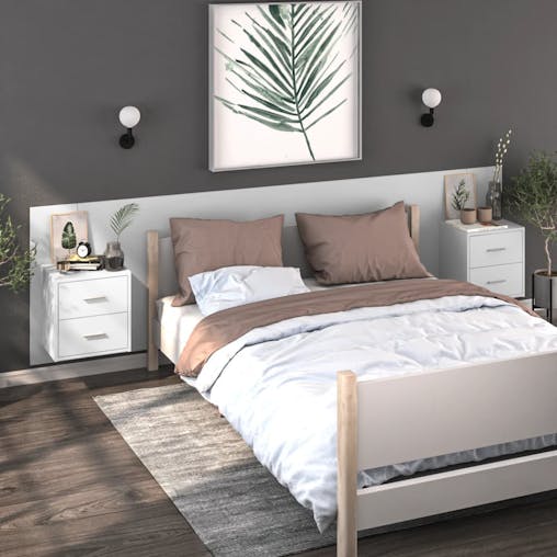 NNEVL Wall-mounted Bedside Cabinets 2 pcs High Gloss White