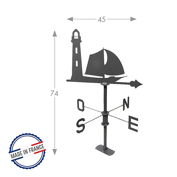 Louis Moulin Girouette voilier anthracite - 45x74cm- Acier époxy