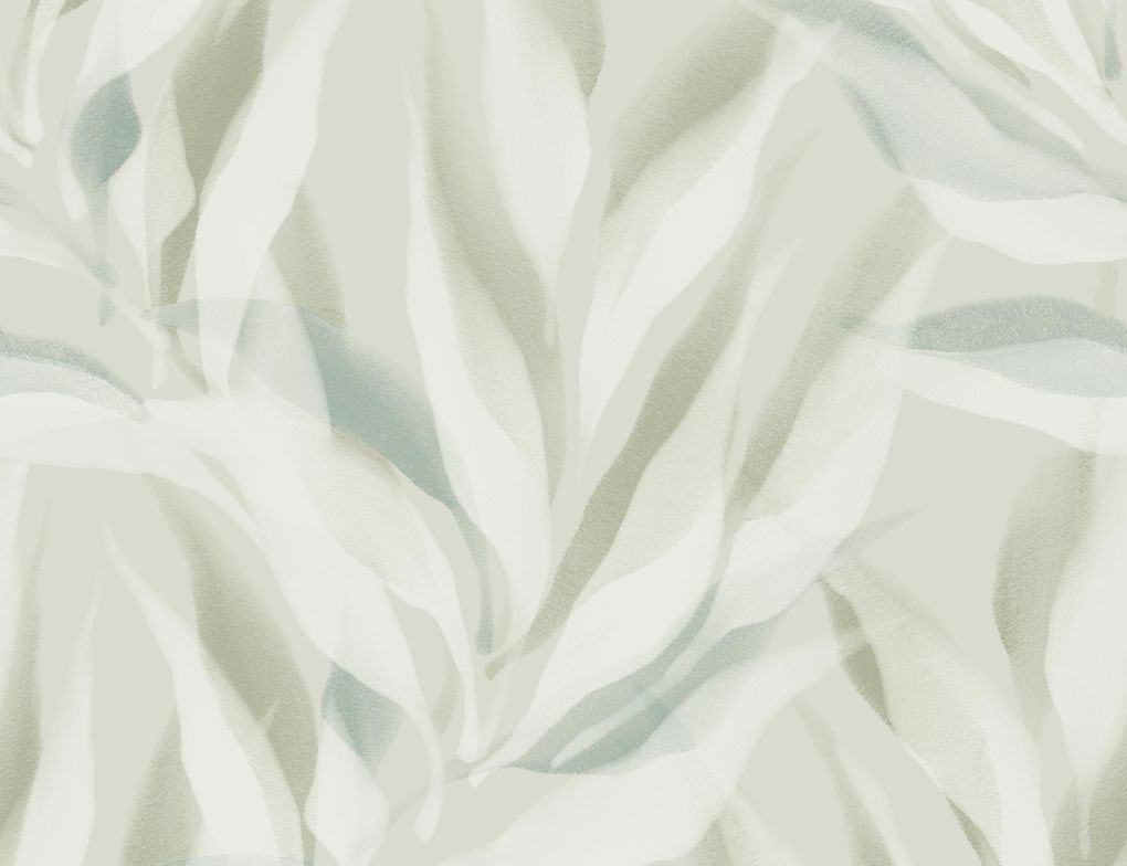 Vliestapete Blätter Aquarell Grün, Creme