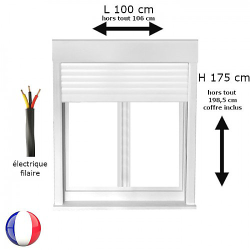 Fenêtre PVC 2 vantaux oscillo-battant avec volet roulant électrique H 175 x L 100 cm pour pose en neuf