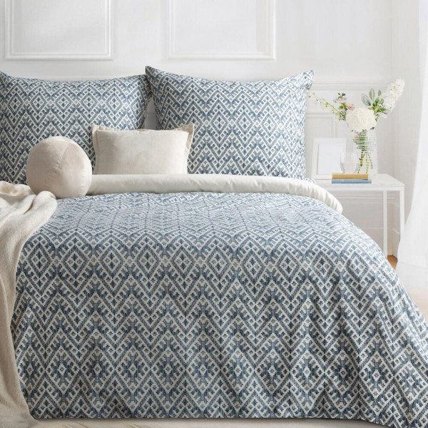 Pościel satynowa bawełniana SPRING aztecki ikat granat 140x200 z zamkiem