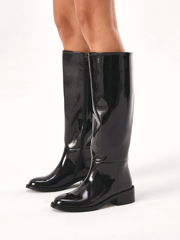 Patent leather black insulated jackboots