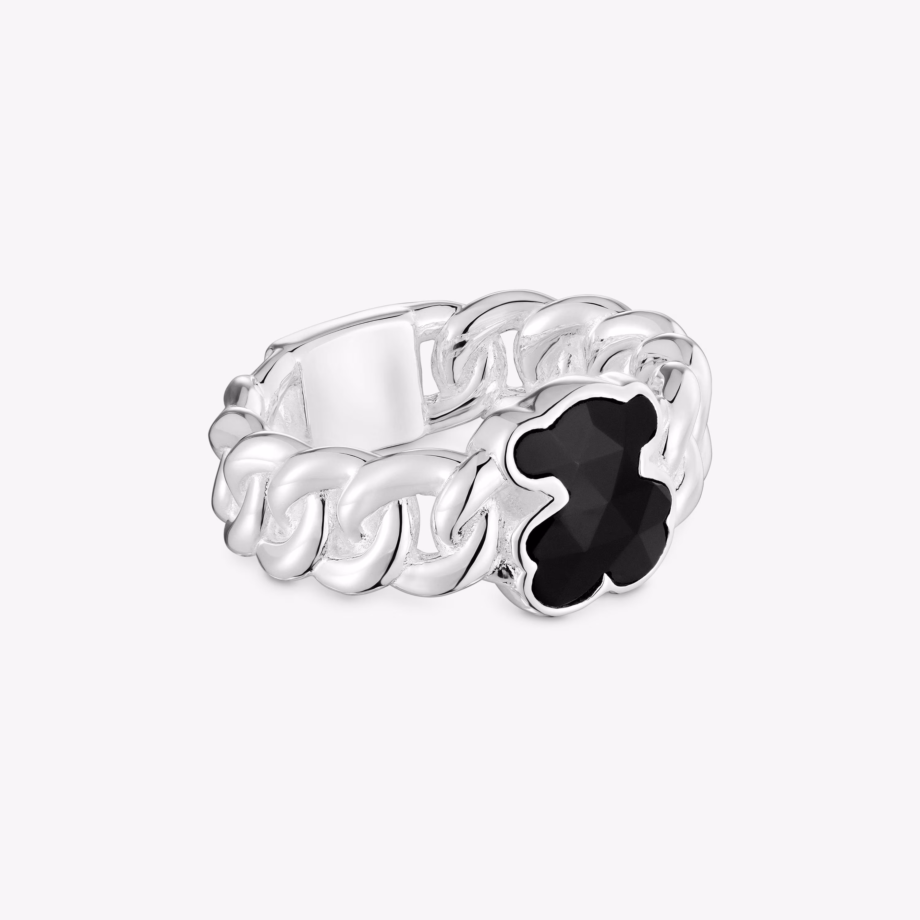 Anillo mediano de plata y motivo oso en ónix Icon Color