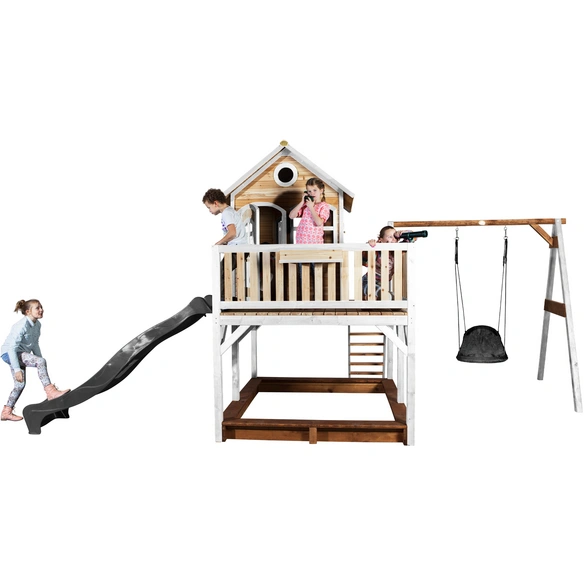 Kinderspielhaus »Liam«, BxHxT: 613 x 291 x 277 cm, Holz, braun/weiß/grau