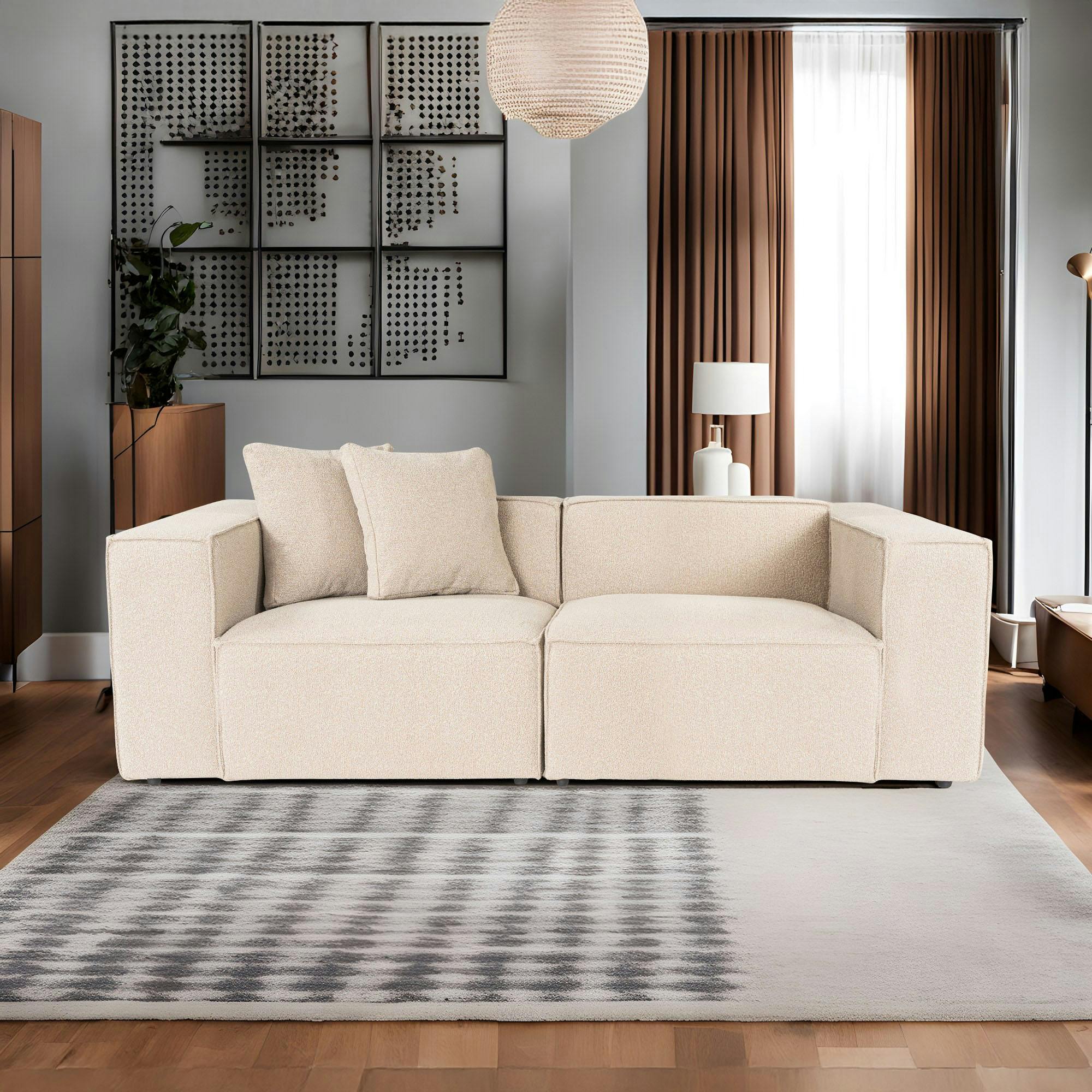 Canapé 3 places beige rosé coutures apparentes 220 cm OSTUNI