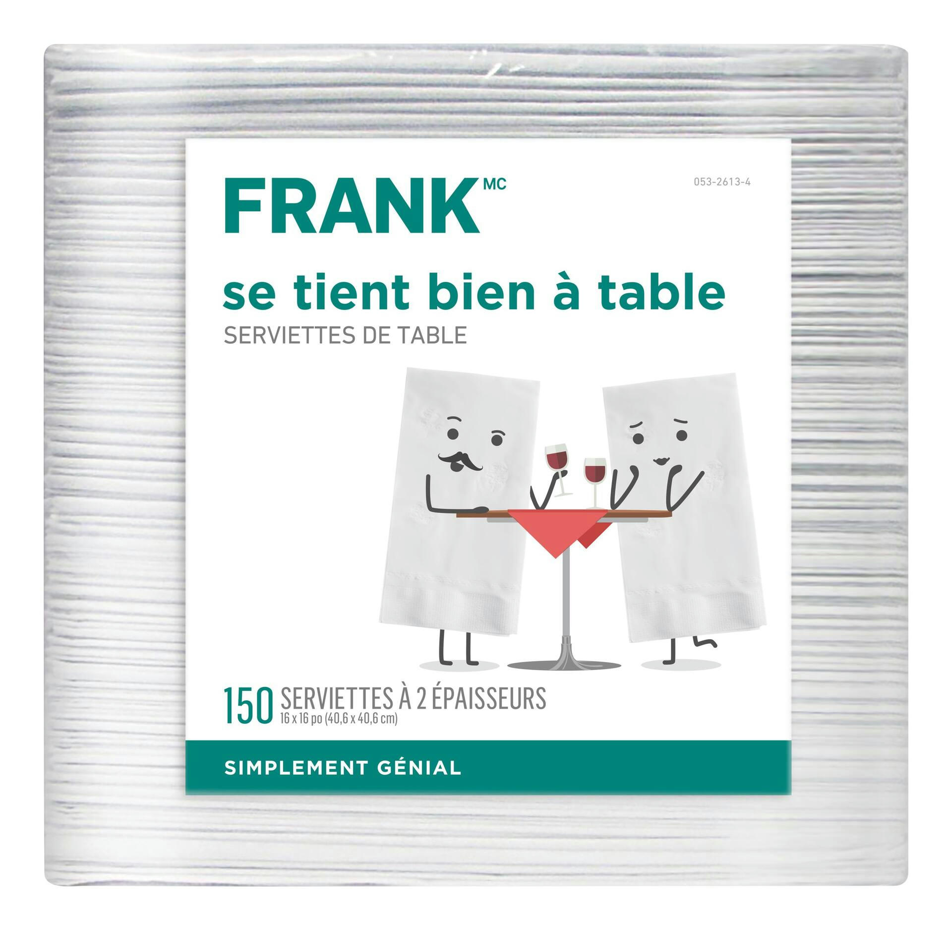 FRANK Square Paper Disposable Dinner Napkins, White, 16-in, 150-pk, 2-ply, for Birthday/Wedding/Easter/Christmas