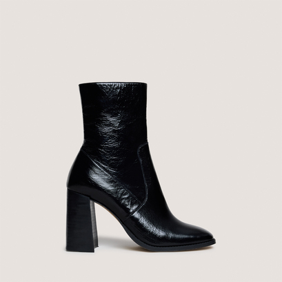 Bottines à talons et bouts carrésen cuir brillant noir | VIDAL
