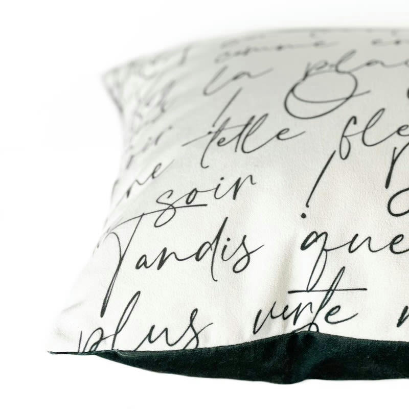 RONSARD - Coussin 40x40cm Noir Poème Romantique