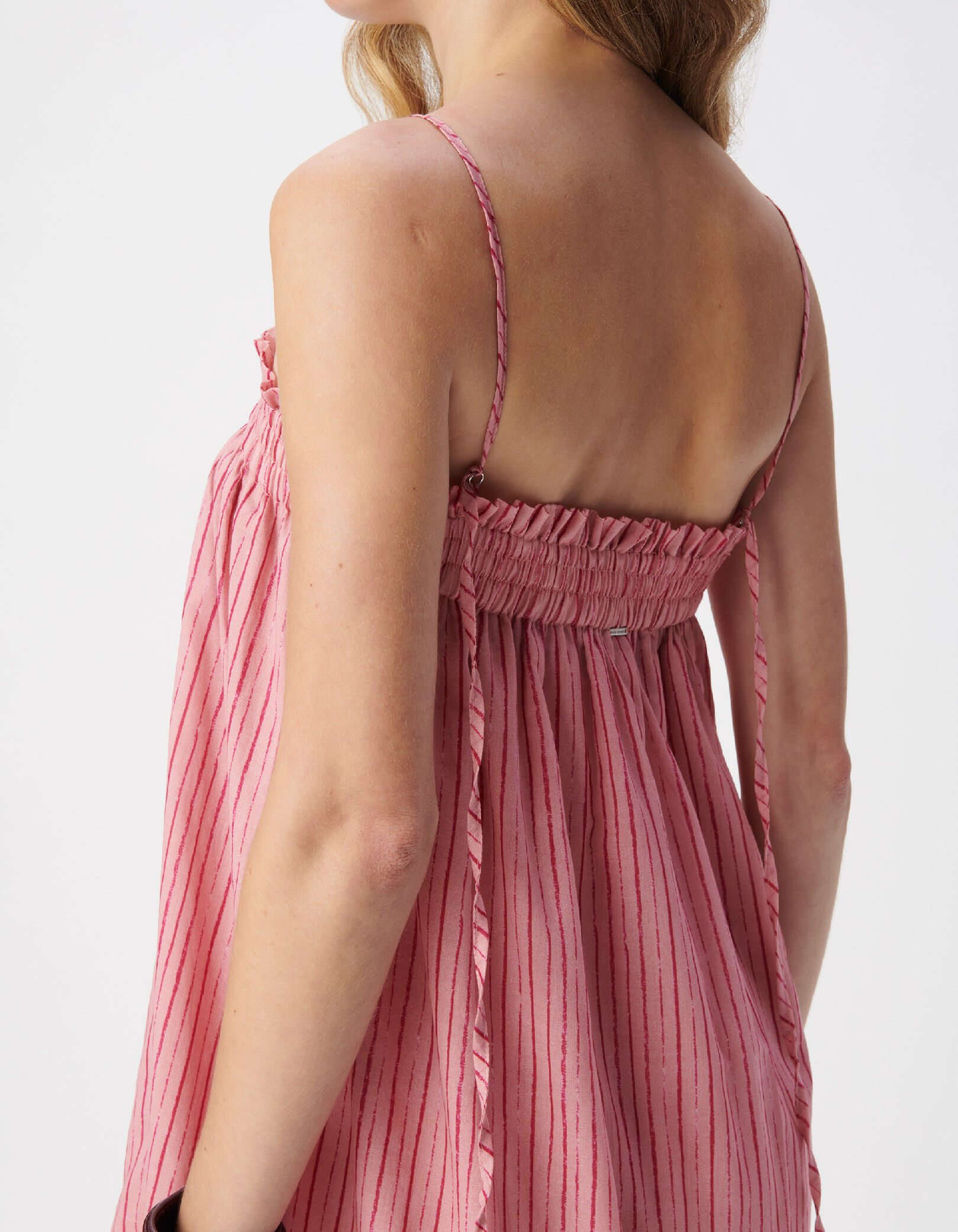 Robe bustier fines bretelles rose motif rayures Femme