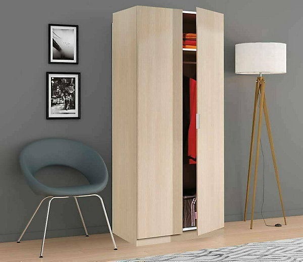 Armoire orange, Armoire de chambre avec 2 portes battantes, Meuble de chambre avec 1 Etagere et tringle, 82x52h180 cm, Chêne