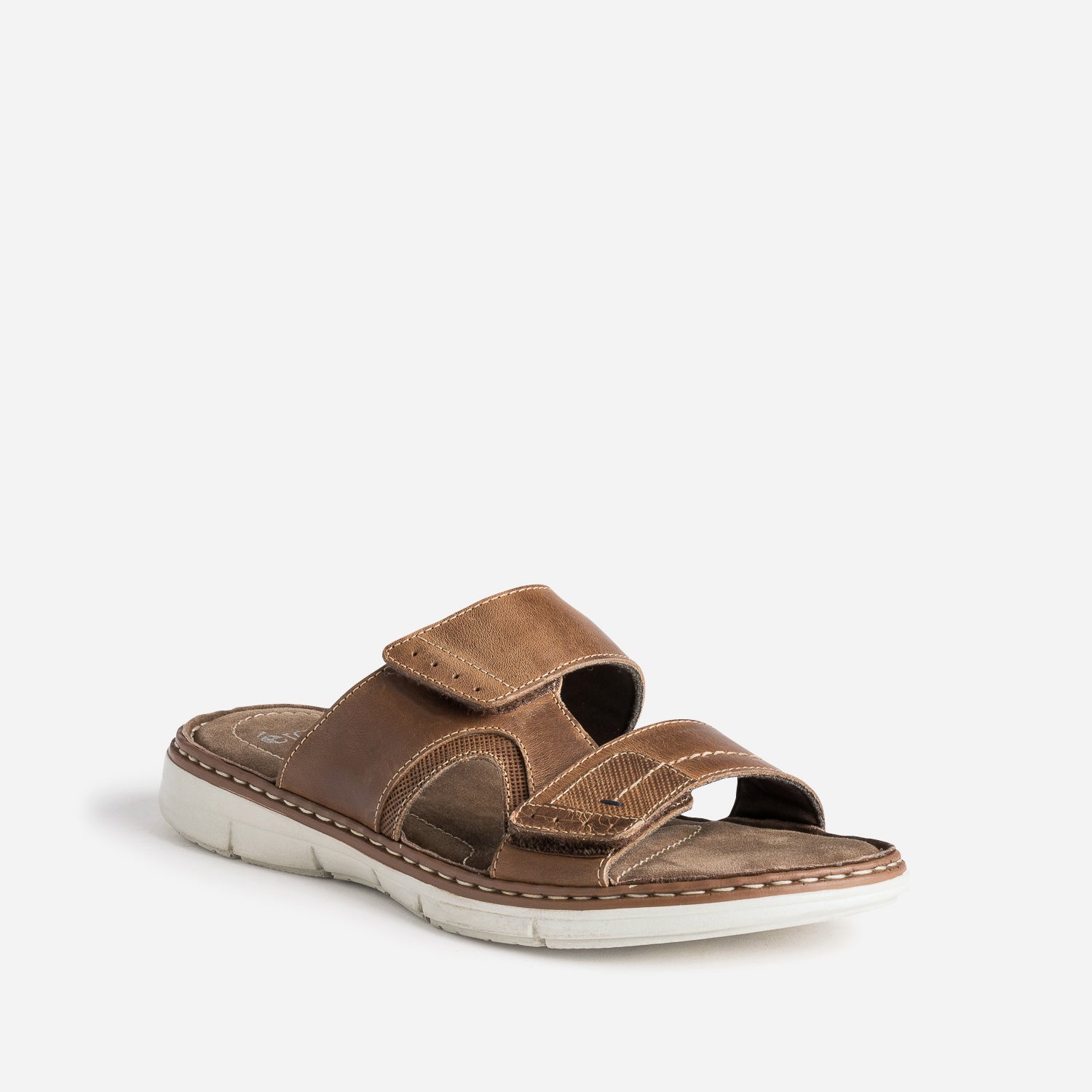 Mule marron en cuir à scratchs