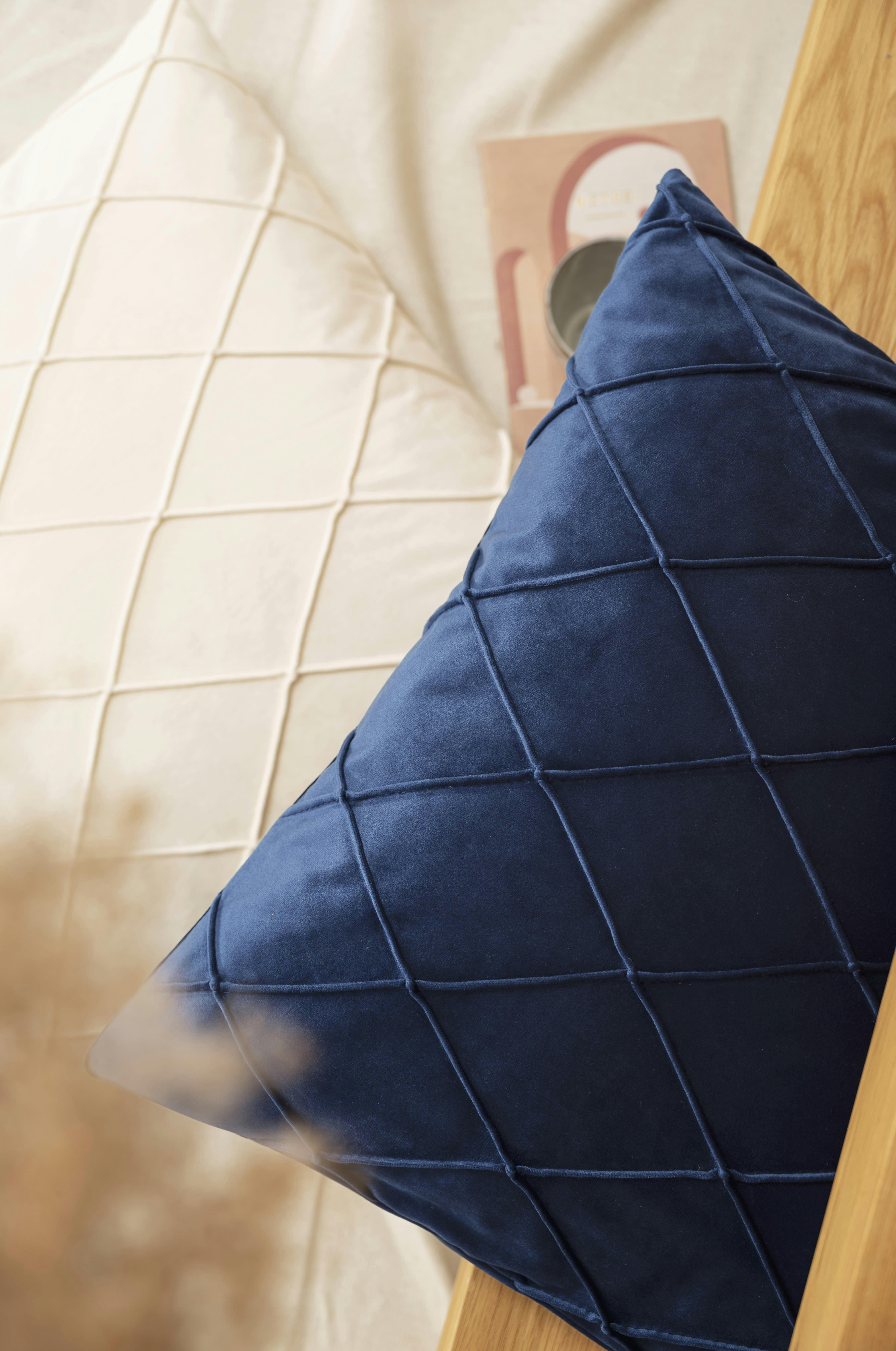 NOBLESS - Housses de coussin velours relief pli cousu ivoire 50x50-Lot de 2