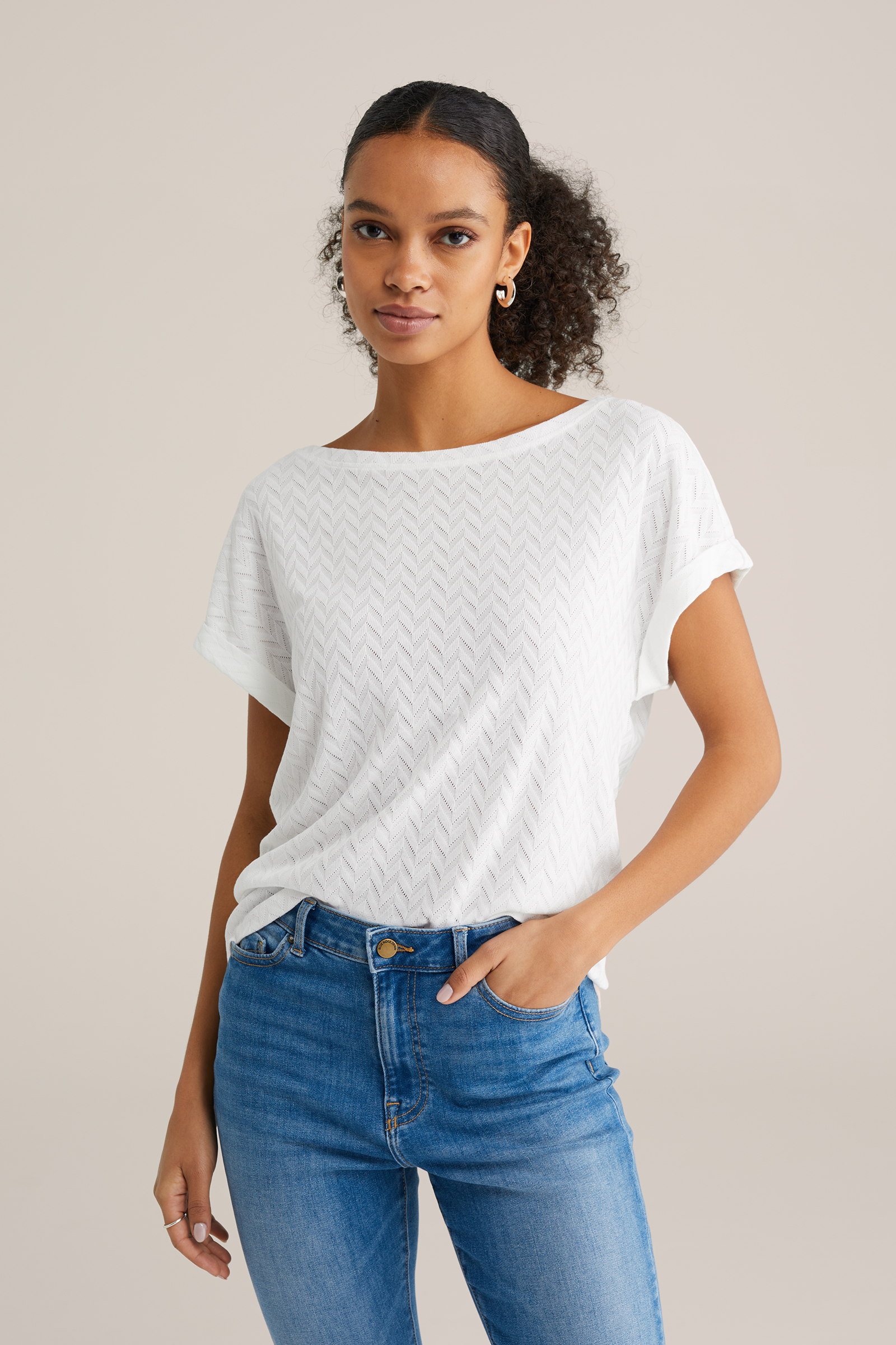 Dames T-shirt met opengewerkt structuur