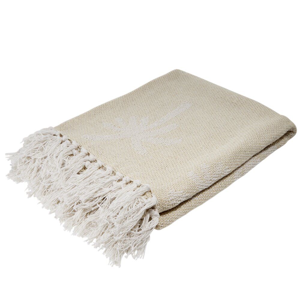 Jeté de canapé à franges polycoton motif palmier beige 125x150cm