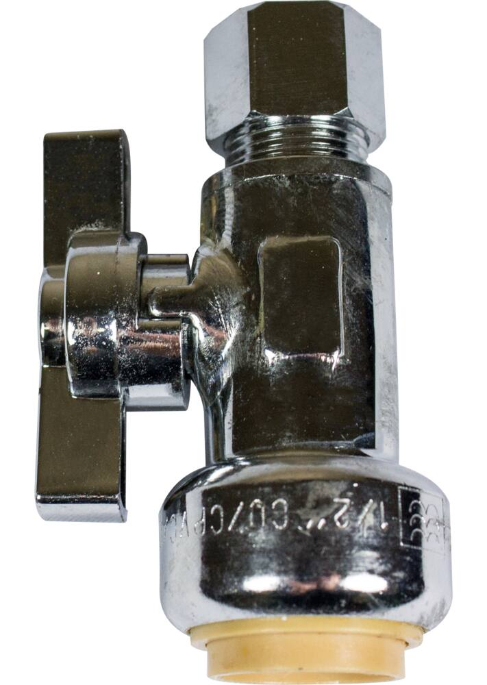 Waterline Push N' Connect Straight Valve, 1/2-in Straight Stop x 3/8-in Comp.