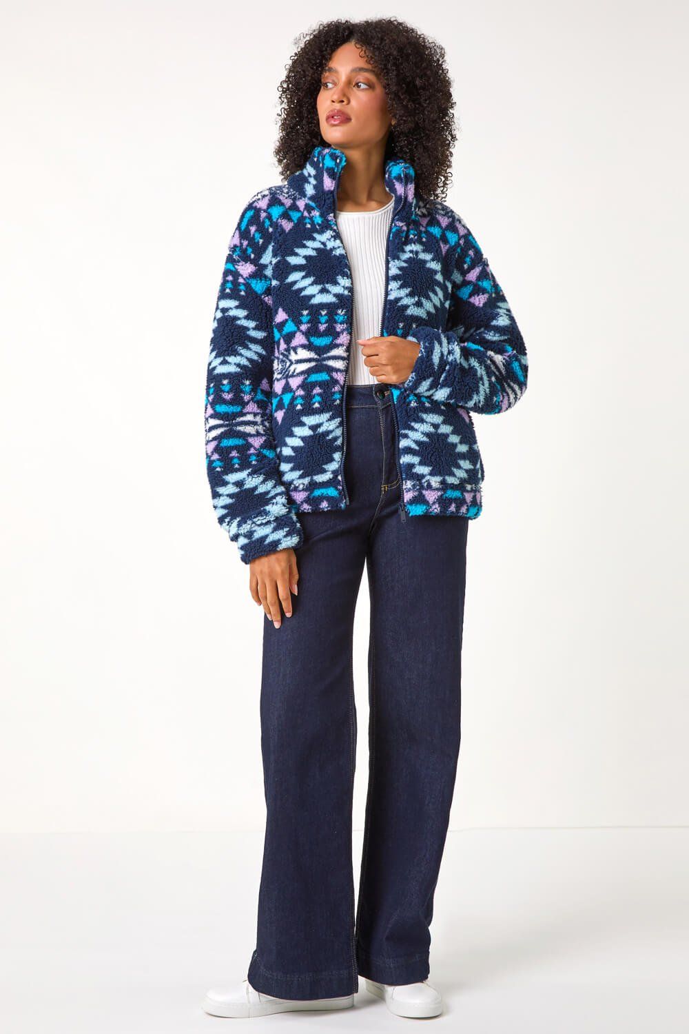 Roman Nordic Print Funnel Fleece Jacket