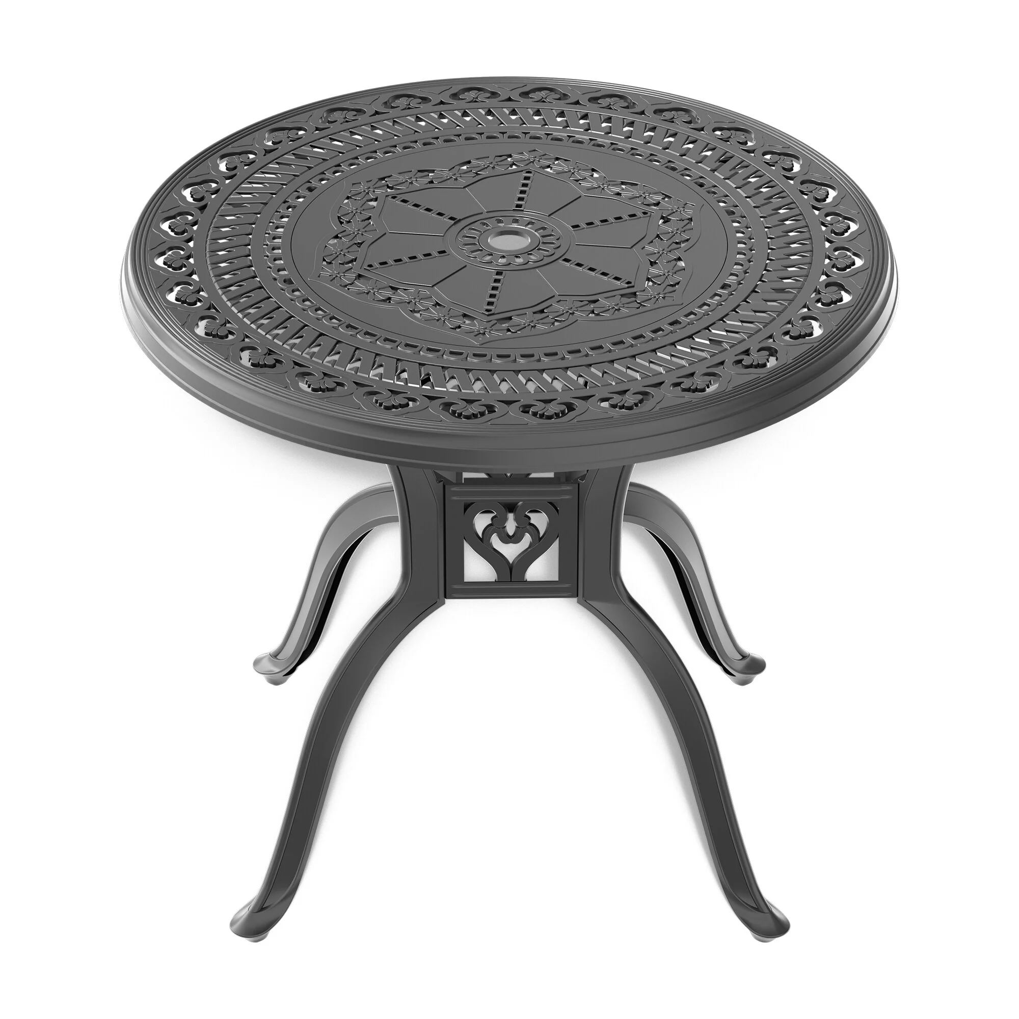 GDFStudio - Bennett Outdoor Round Aluminum Dining Table with Elegant Detailing and Umbrella Support