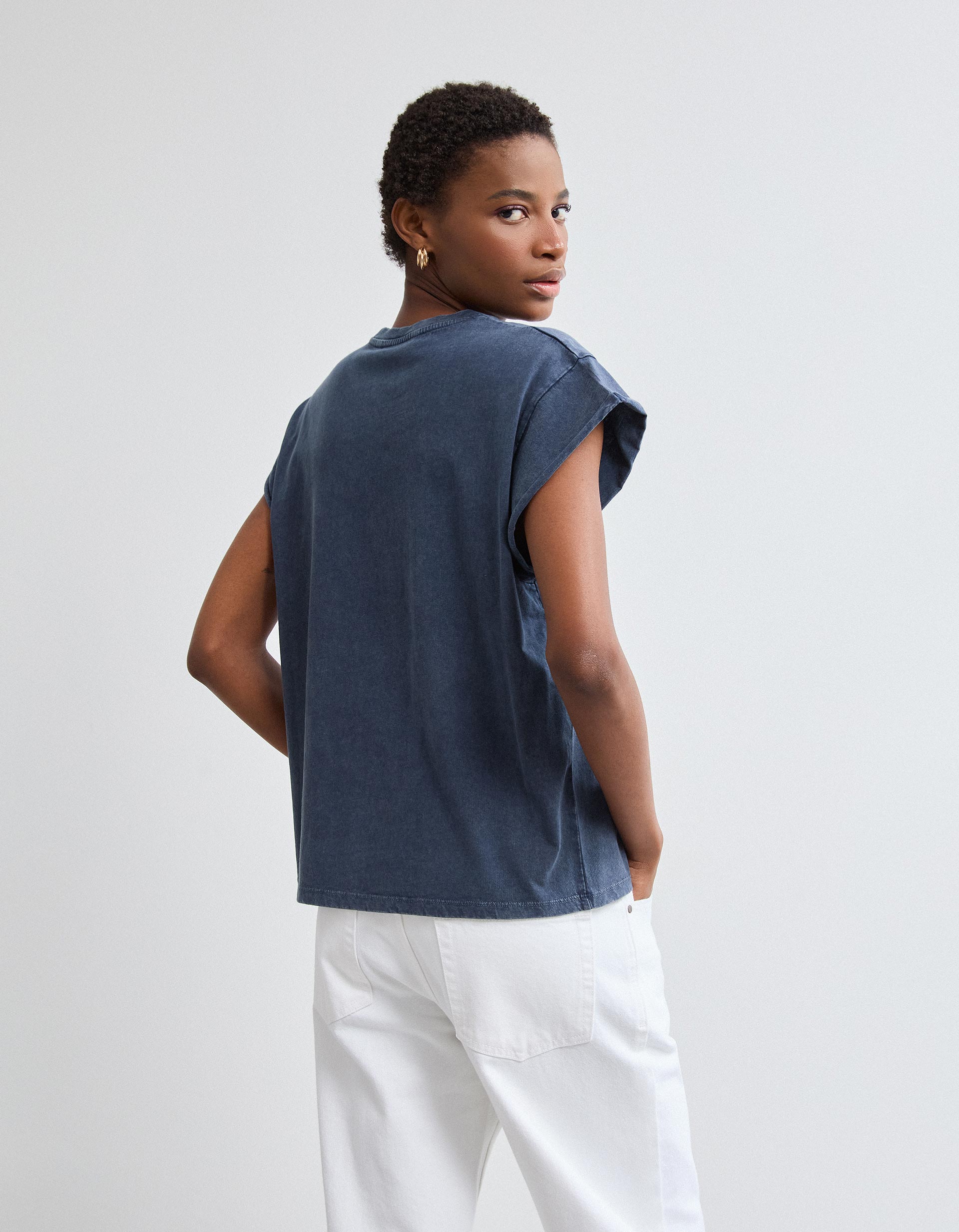 T-shirt Bordado, Mulher, Azul Escuro