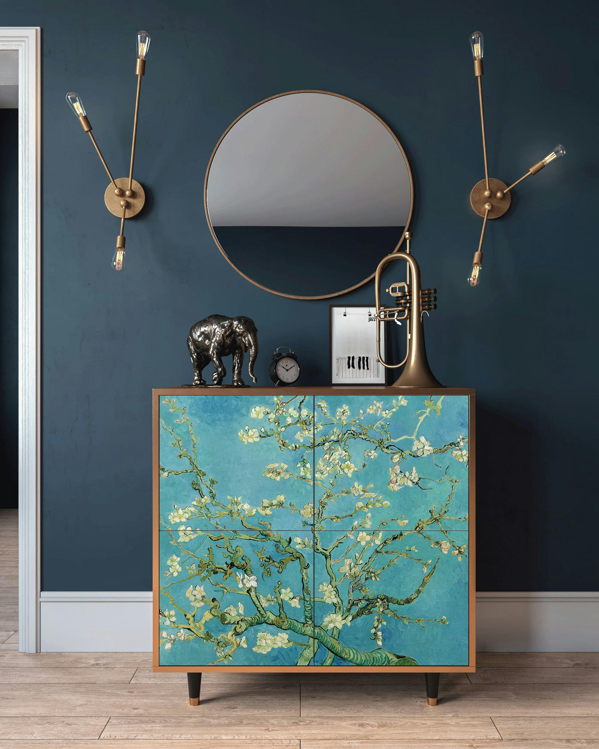 ALMOND BLOSSOM BY VAN GOGH - Buffet  bleu 4 portes L 94 cm
