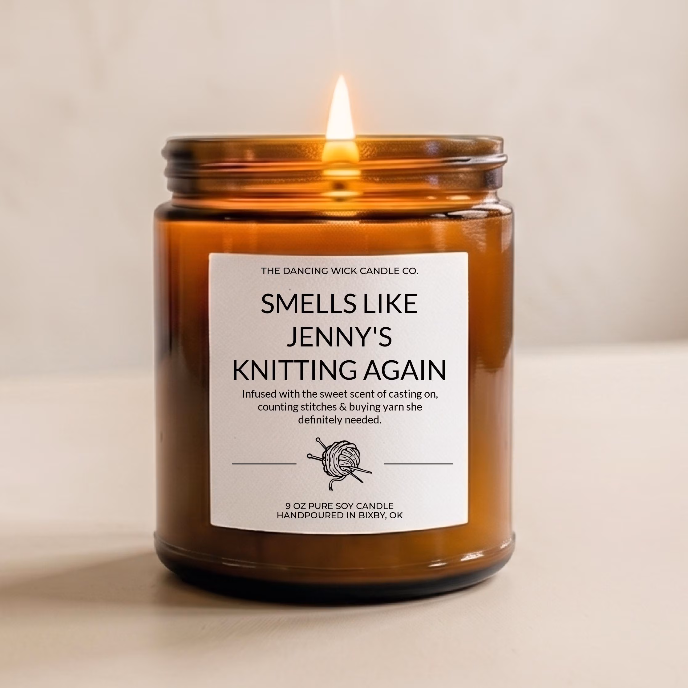 Personalized Knitting Candle | Funny Gift for Knitters | Yarn Lover Birthday Present | Craft Room Decor | 9 oz Scented Soy Candle