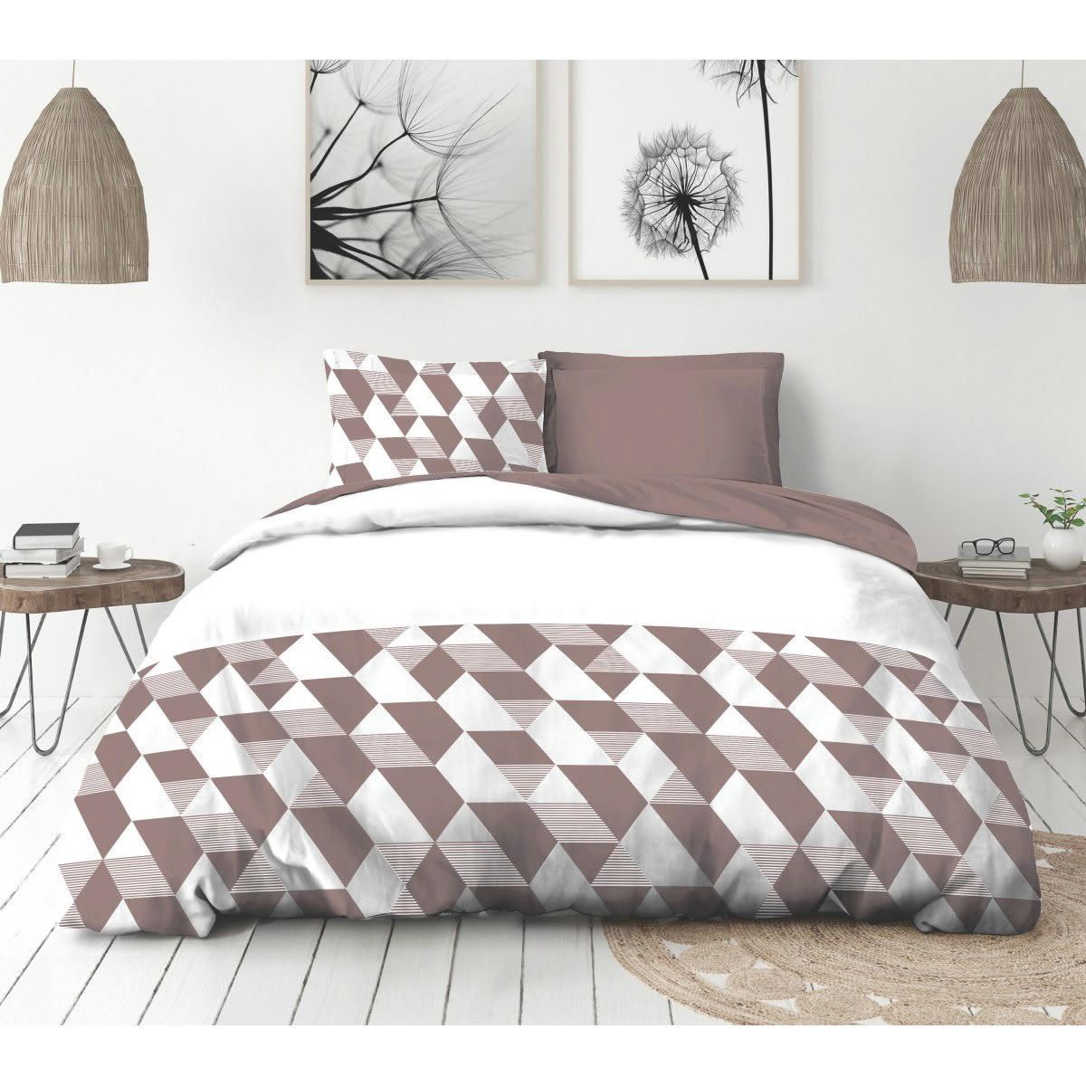 L'HEXAGONE - HEXAGONE Parure de couette 100% coton - Prune - 240x260 cm