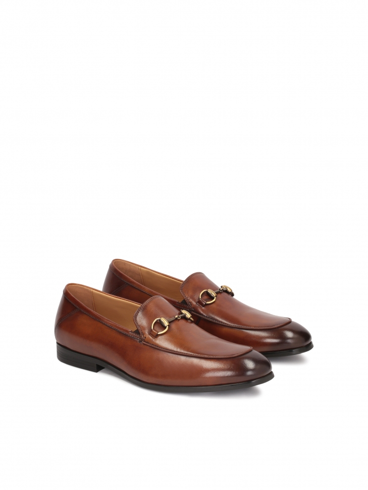 Men's leather loafers with a metal decoration