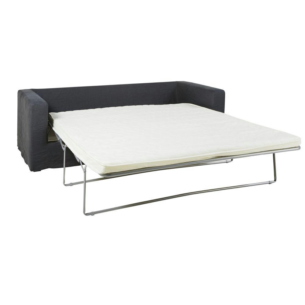 Célestin - Canapé convertible 3 places en lin lavé gris anthracite