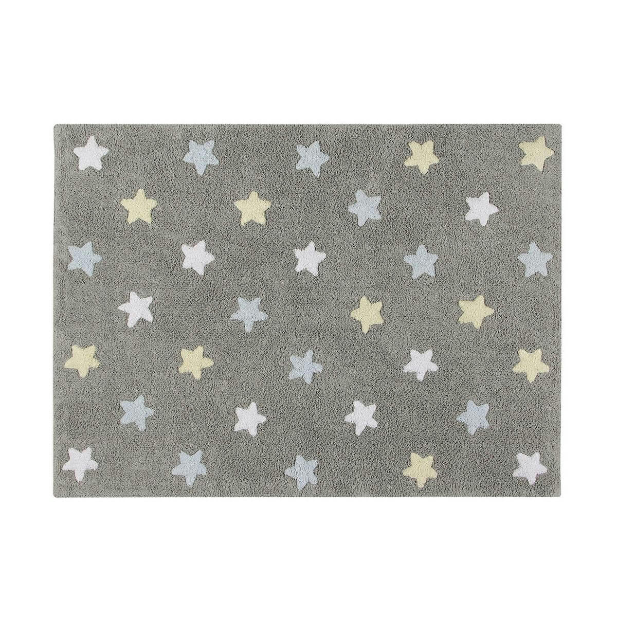 STARS - Tapis en coton lavable gris et bleu 120x160