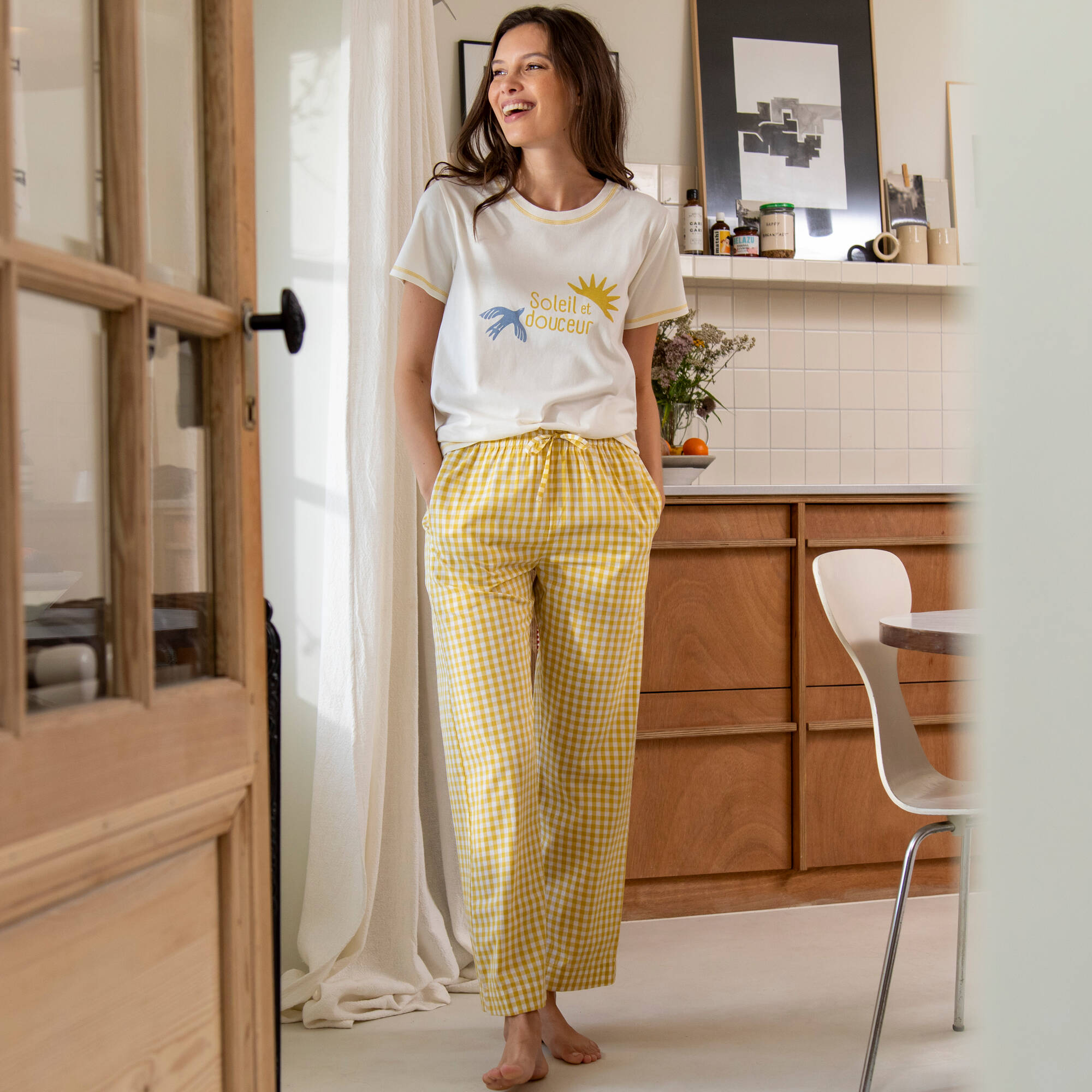 Pantalon pyjama large à carreaux