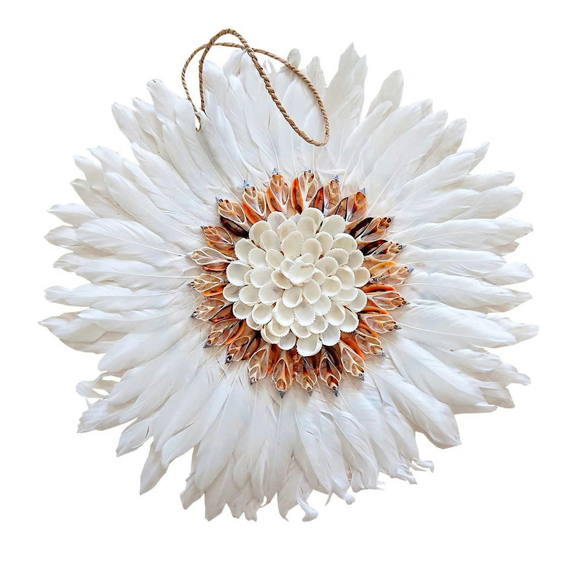 SHELLY - Décoration en plumes et coquillages, blanc D35 cm