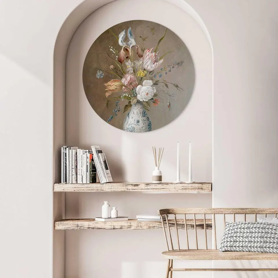 Glasschilderij Van der Ast Stilleven vaas met bloemen - &Oslash; 70