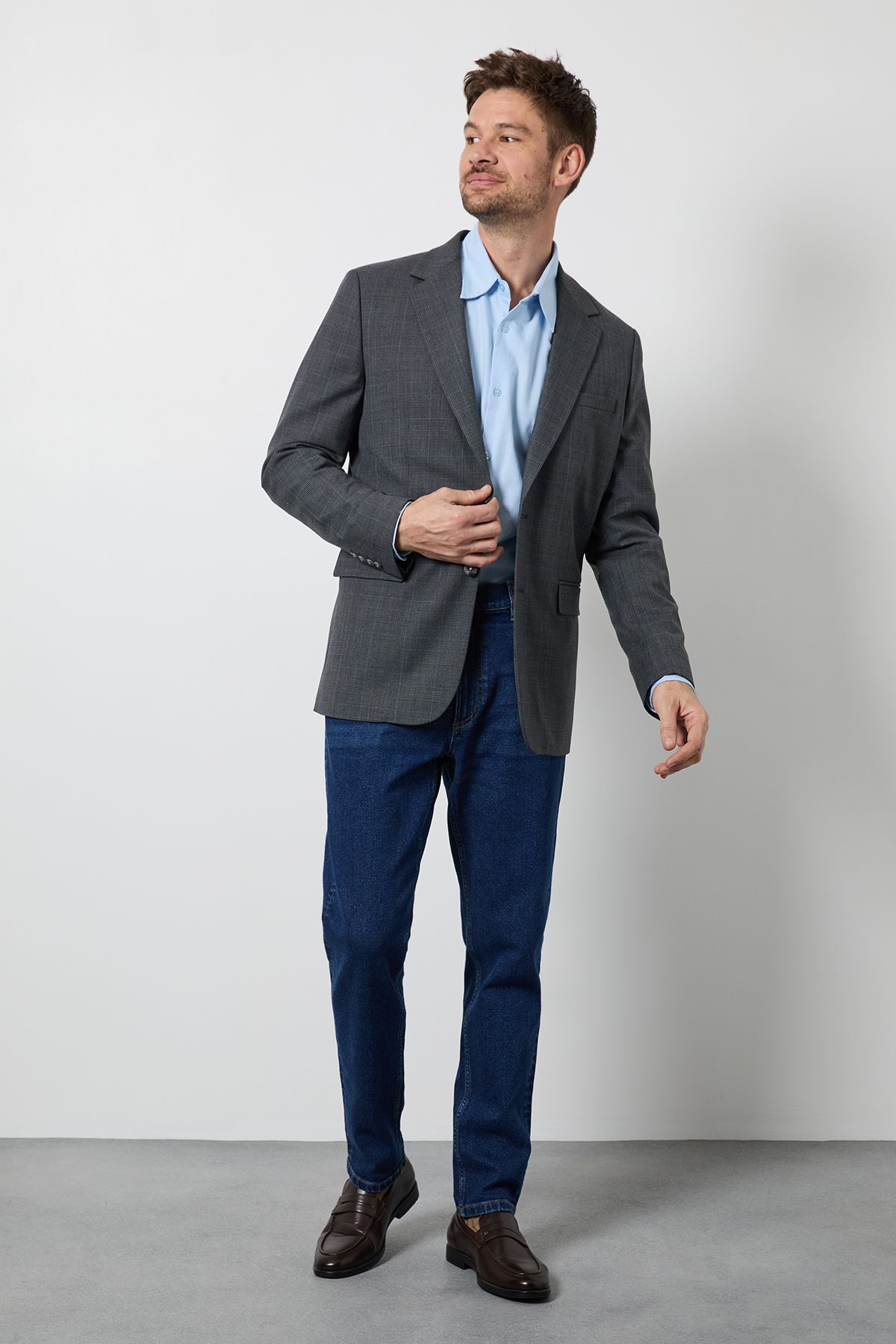 Burton Grey Wool Rich Pow Check Tailored Fit Blazer