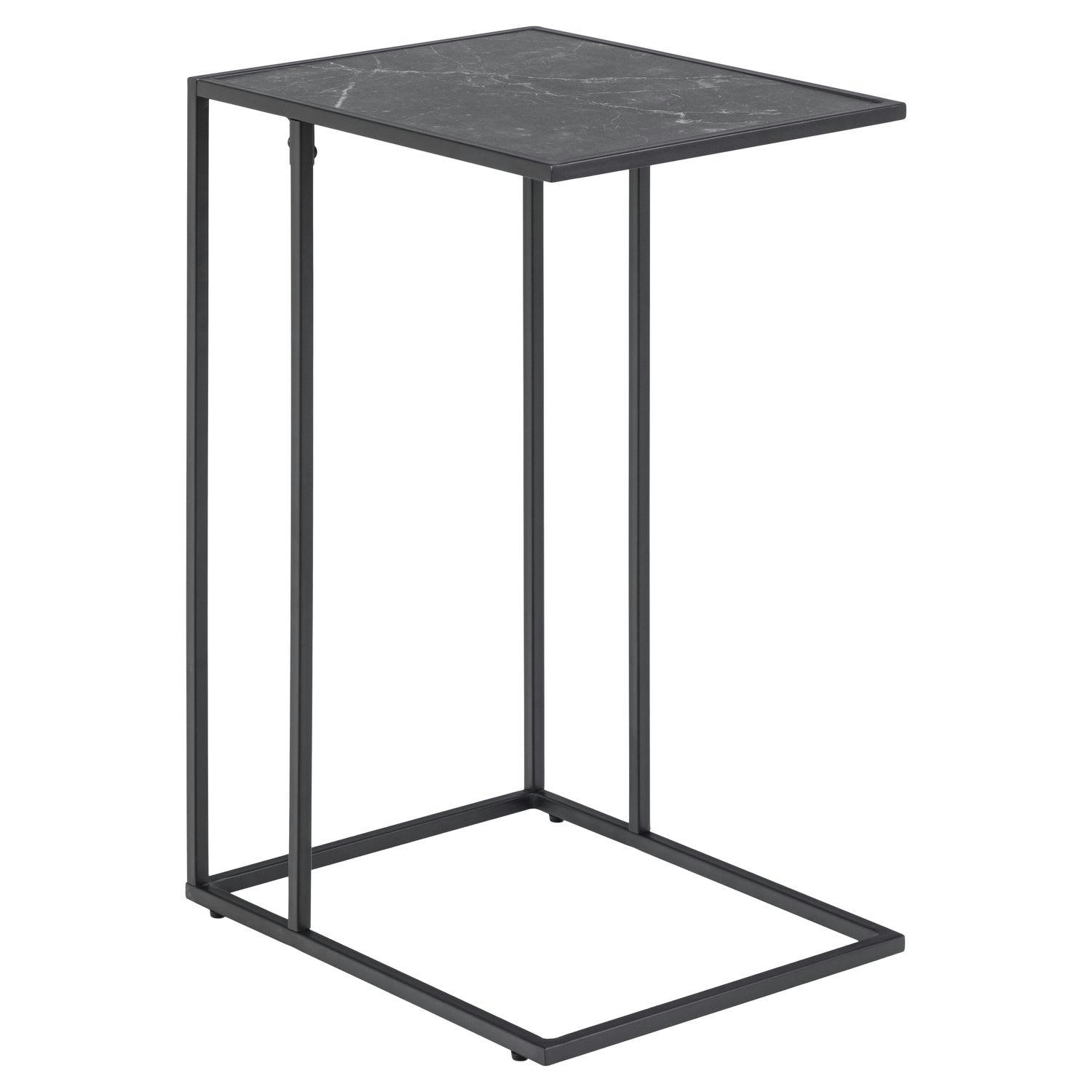 FÉLICE - Table d'appoint rectangulaire haute effet marbre en mélamine et métal