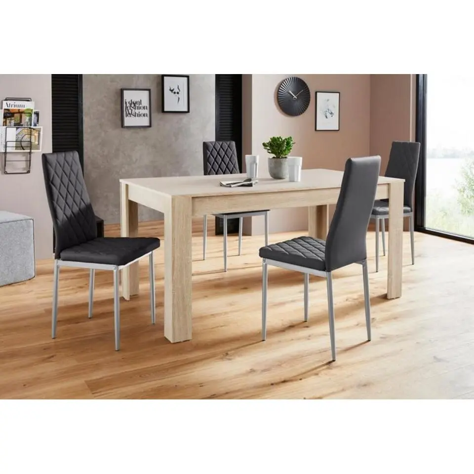 Lynn & Brooke - Set eettafel 160x90 cm en 4 zwarte stoelen