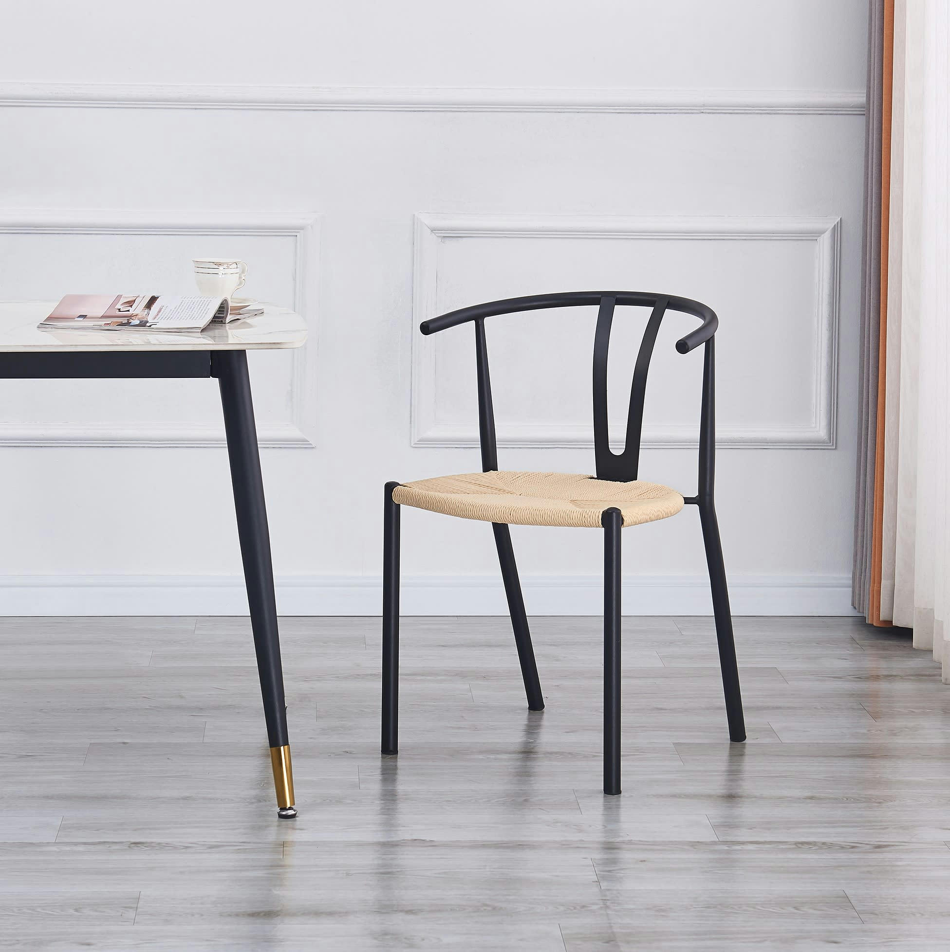 - Lot de 2 chaises en métal et corde noir