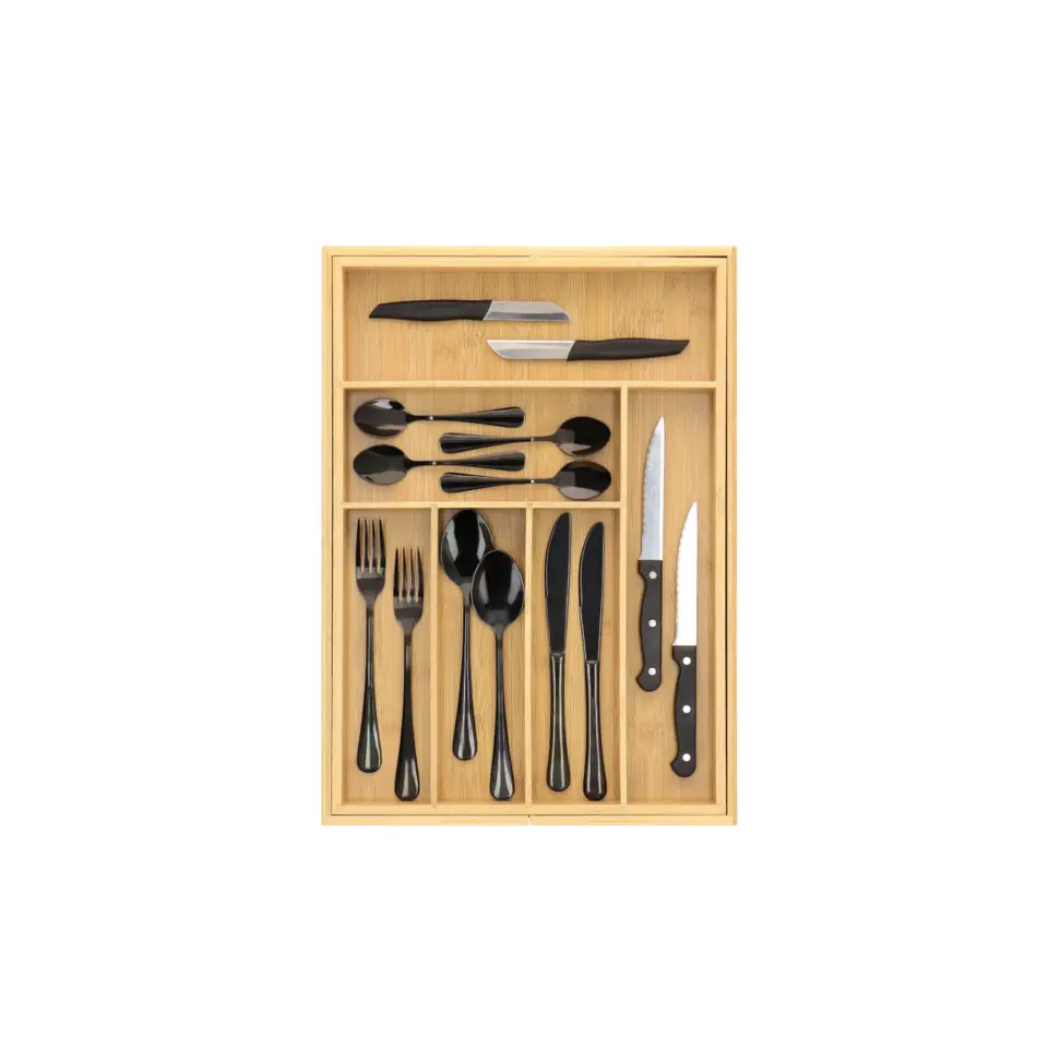 Verstelbare Bestekbak in bamboe Hout - 7 tot 9 Vakken - Bestekcassette