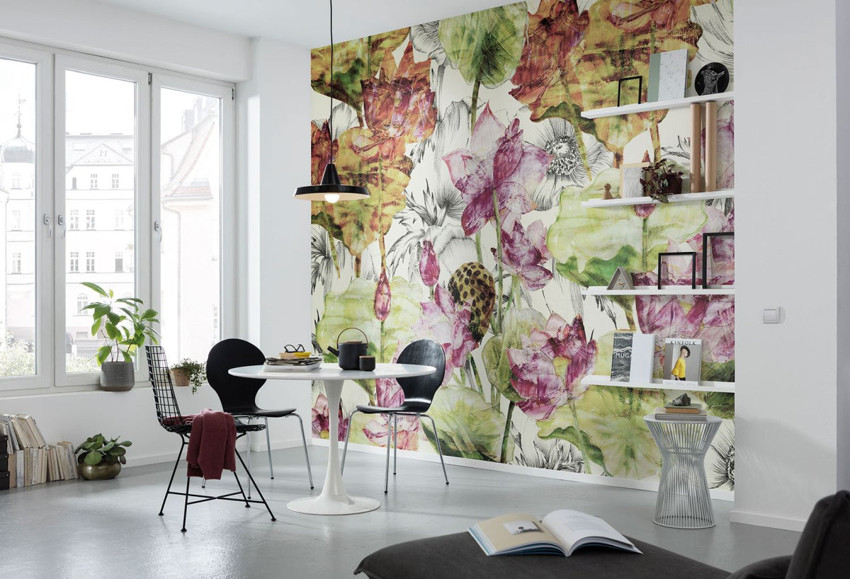 Sanders & Sanders fotobehang lotus groen en roze - 368 x 248 cm - 612329